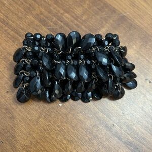 Vintage gothic cha cha drop Black Beaded Cluster Stretch Bracelet